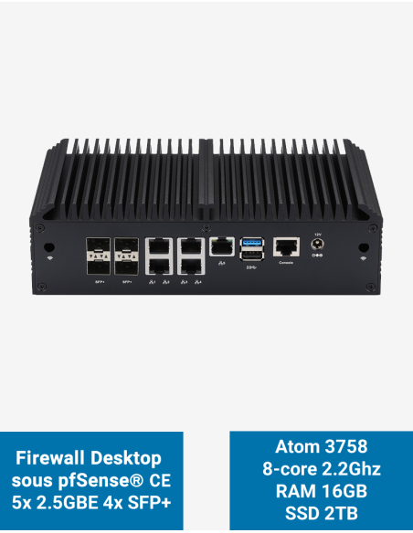 Firewall pfSense Q2x Celeron C3758 5x2.5G 4xSFP+ 16GB SSD 2TB