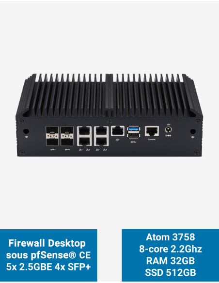 Firewall pfSense Q2x Celeron C3758 5x2.5G 4xSFP+ 32GB SSD 512GB