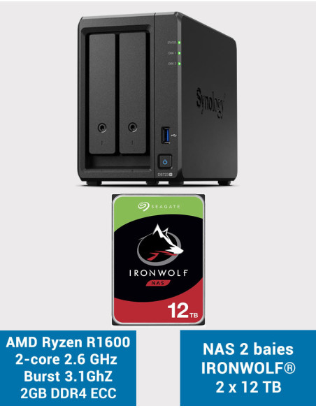 Synology DS723+ NAS Server IRONWOLF 24TB (2x12TB)