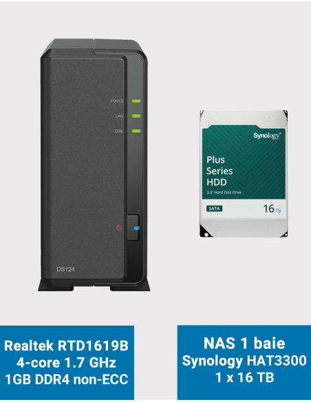Synology DiskStation DS124 NAS Server HAT3300 16TB (1x16TB)