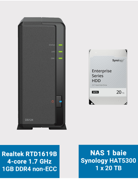 Synology DiskStation DS124 NAS Server HAT5300 20B (1x20TB)