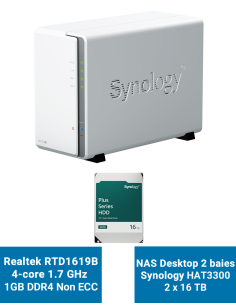 Synology DiskStation DS223J NAS Server HAT3300 32TB (2x16TB)