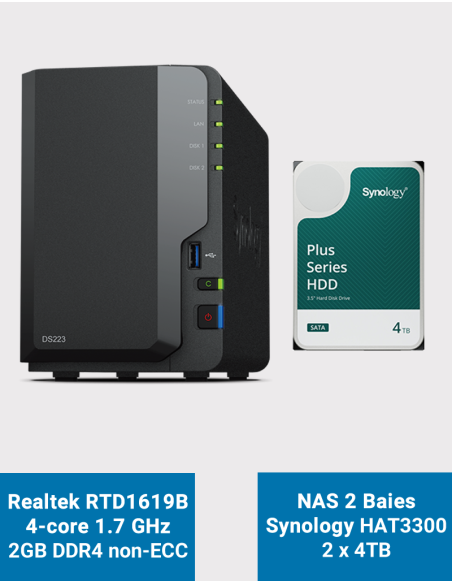 Synology DS223 NAS Server HAT3300 8TB (2x4TB)