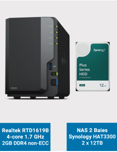 Synology DS223 NAS Server HAT3300 24TB (2x12TB)