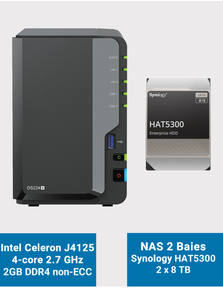 Synology DiskStation DS224+ 2GB NAS Server HAT5300 16TB (2x8TB)
