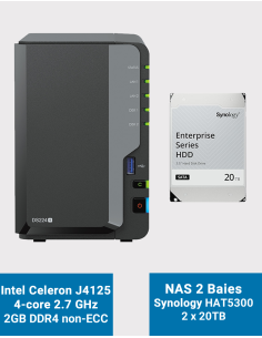 Synology DiskStation DS224+ 2GB NAS Server HAT5300 40TB (2x20TB)