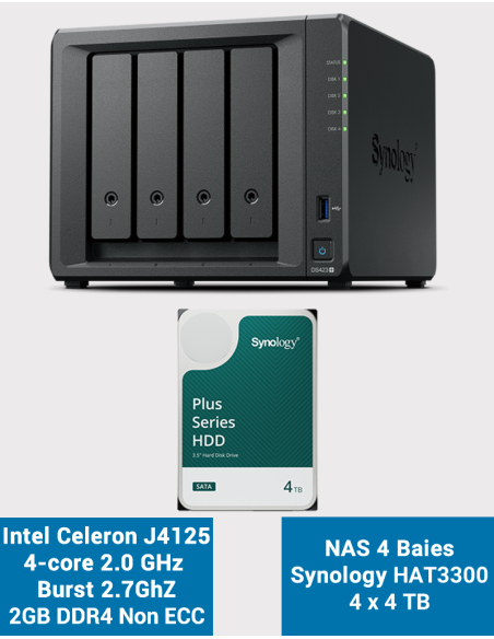 Synology DS423+ 2Go Serveur NAS HAT3300 16To (4x4To)