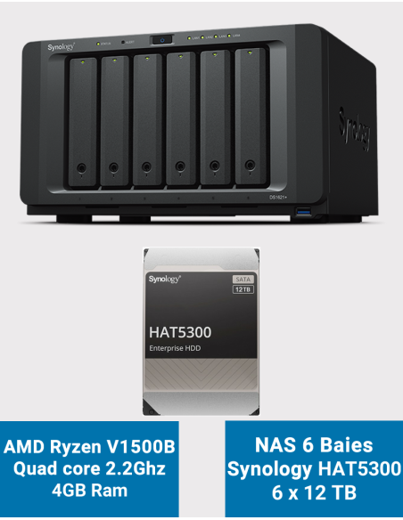 Synology DS1621+ NAS Server HAT5300 72TB (6x12TB)