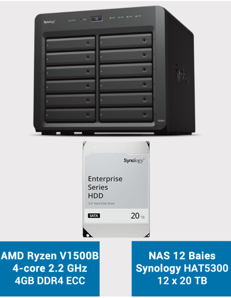Synology DS2422+ 4GB 12-Bay NAS Server HAT5300 240TB (12x20TB)