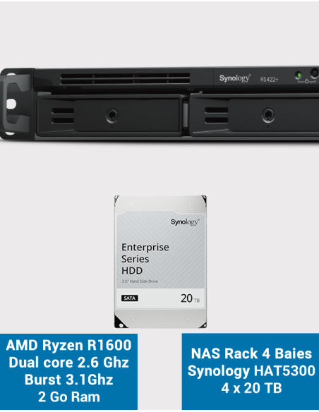 Synology RS422+ Servidor NAS Rack 1U 4 ranuras HAT5300 80TB (4x20TB)