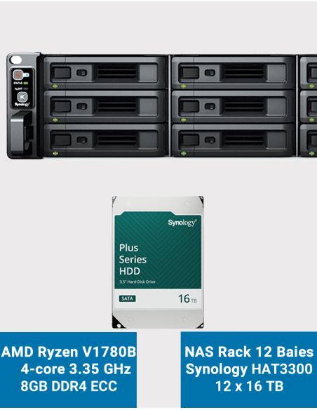 Synology RS2423+ NAS Server Rack 2U 12-Bay HAT3300 192TB (12x16TB)