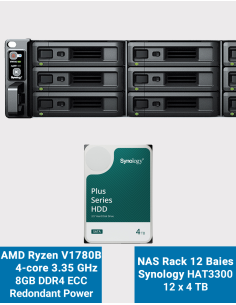 Synology RS2423RP+ Servidor NAS Rack 2U 12 ranuras HAT3300 48TB (12x4TB)