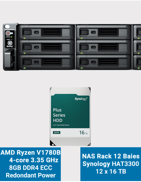Synology RS2423RP+ NAS Server Rack 2U 12-Bay HAT3300 192TB (12x16TB)