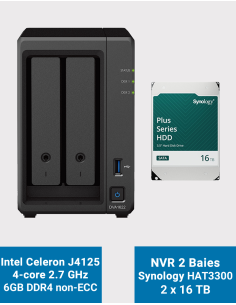 Synology DVA1622 Network Video Recorder HAT3300 32To (2x16To)