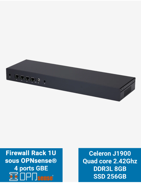 Firewall OPNsense R1x J1900 Rackmount 1U 4 GbE ports 8Go SSD 256Go
