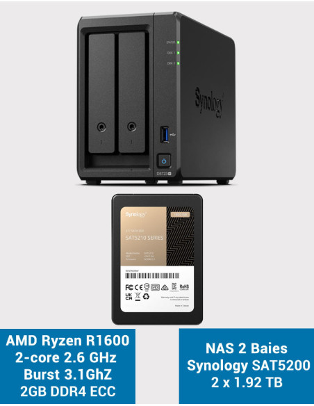 Synology DS723+ NAS Server SSD SAT5200 3840GB (2x1920GB)