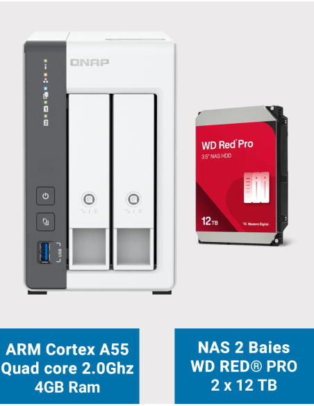 Qnap TS-216G Serveur NAS WD Red Pro 24To (2x12To)