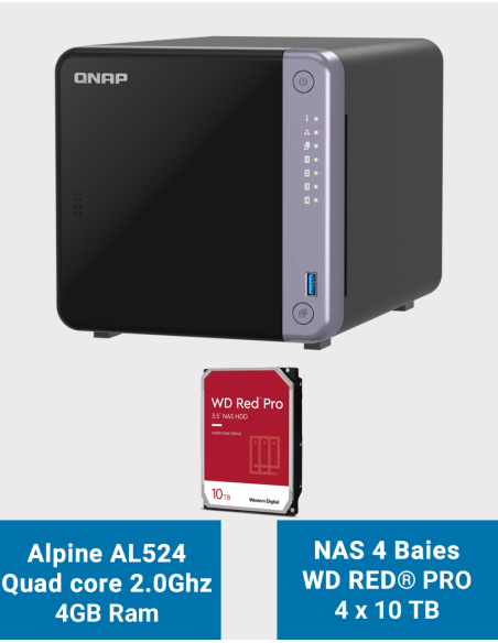 Qnap TS-432X NAS Server WD Red Pro 40TB (4x10TB)