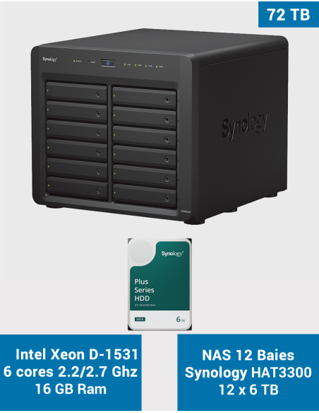 Synology DS3622xs+ 12-Bay NAS Server HAT3300 72TB (12x6TB)