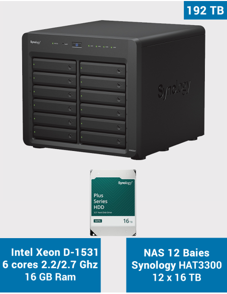 Synology DS3622xs+ 12-Bay NAS Server HAT3300 192TB (12x16TB)