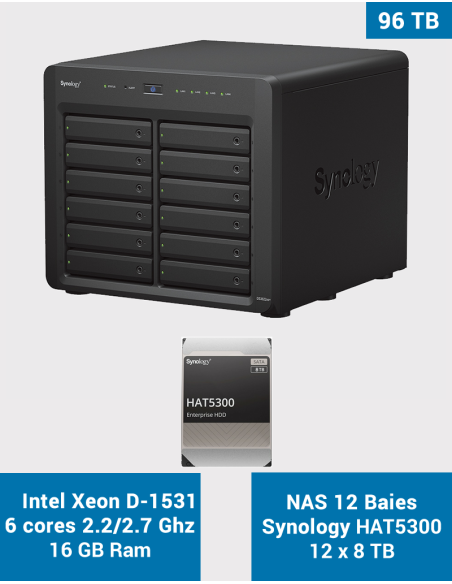 Synology DS3622xs+ Serveur NAS HAT5300 96To (12x8To)