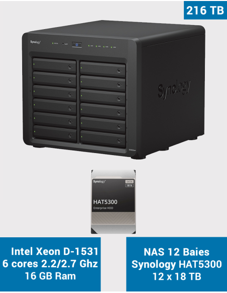 Synology DS3622xs+ 12-Bay NAS Server HAT5300 216TB (12x18TB)