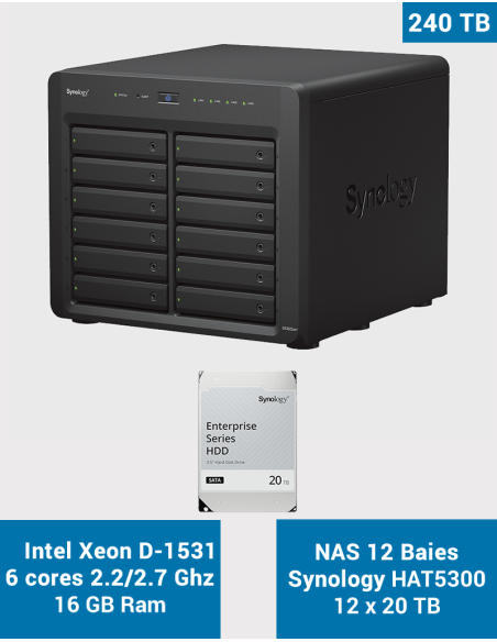 Synology DS3622xs+ Servidor NAS HAT5300 240TB (12x20TB)