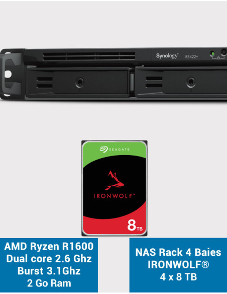 Synology RS422+ NAS Server Rack 1U 4-Bay IRONWOLF 32TB (4x8TB)
