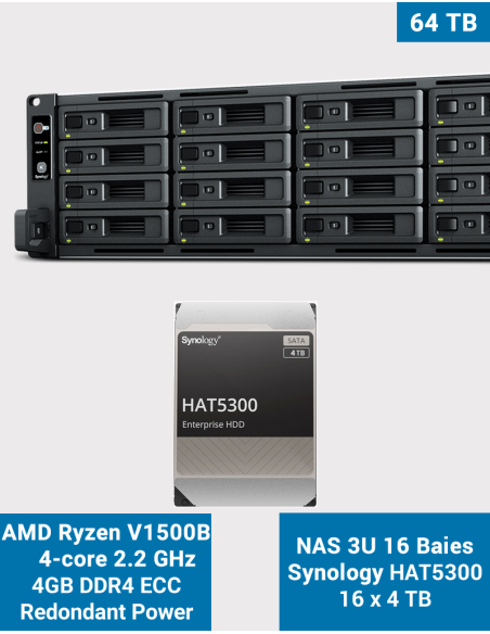 Synology RS2821RP+ NAS Server Rack 3U 16-Bay HAT5300 64To (16x4To)