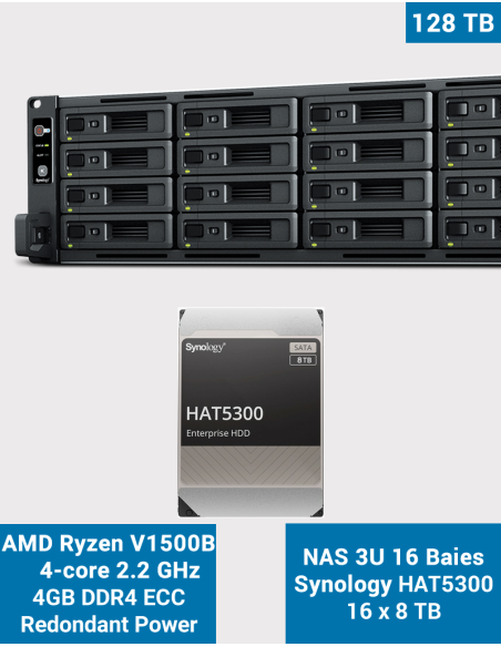 Synology RS2821RP+ NAS Server Rack 3U 16-Bay HAT5300 128To (16x8To)
