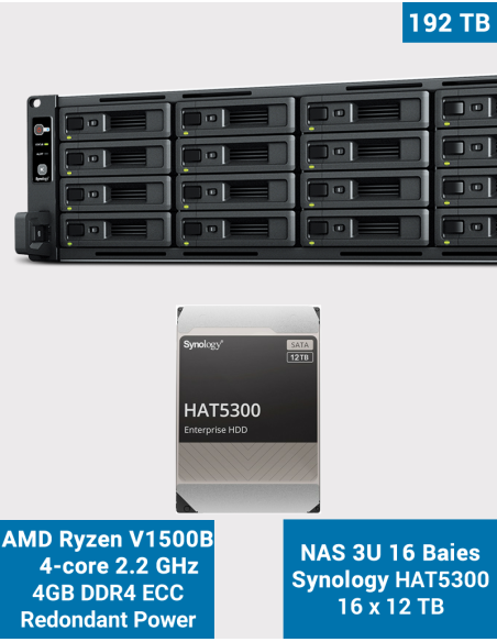 Synology RS2821RP+ NAS Server Rack 3U 16-Bay HAT5300 192To (16x12To)