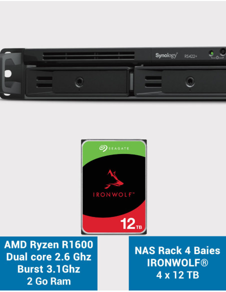 Synology RS422+ NAS Server Rack 1U 4-Bay IRONWOLF 48TB (4x12TB)