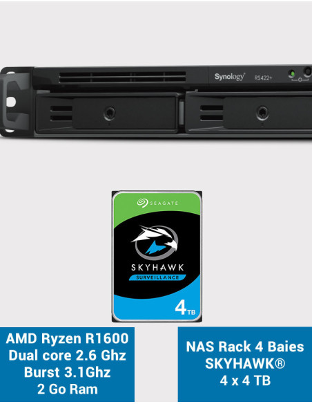 Synology RS422+ Serveur NAS Rack 1U 4 baies SKYHAWK 16To (4x4To)