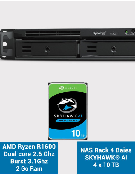 Synology RS422+ NAS Server Rack 1U 4-Bay SKYHAWK 40TB (4x10TB)