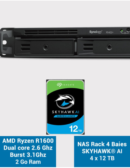 Synology RS422+ NAS Server Rack 1U 4-Bay SKYHAWK 48TB (4x12TB)