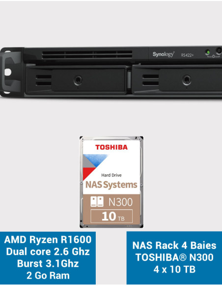 Synology RS422+ NAS Server Rack 1U 4-Bay N300 40TB (4x10TB)