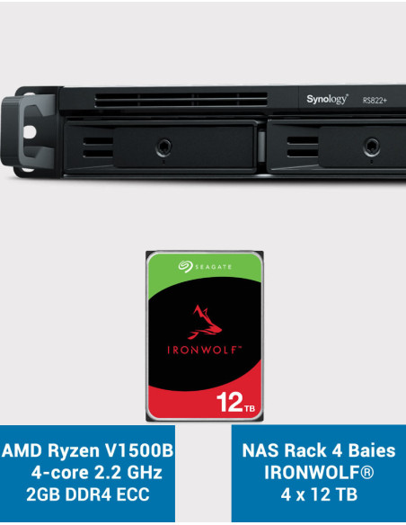 Synology RS822+ 2GB Servidor NAS Rack 1U IRONWOLF 48TB (4x12TB)