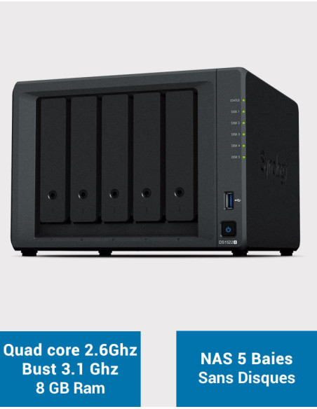 Synology DiskStation® DS1522+ NAS Server (Diskless)