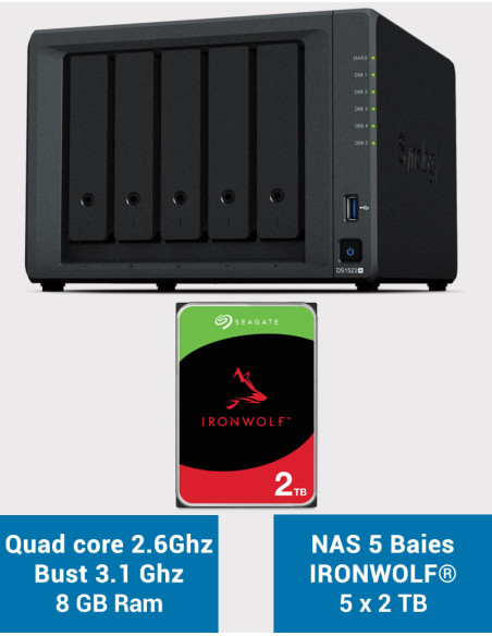 Synology DiskStation® DS1522+ NAS Server IRONWOLF 10TB (5x2TB)