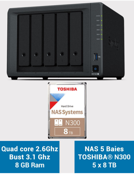 Synology DiskStation® DS1522+ NAS Server Toshiba N300 40TB (5x8TB)