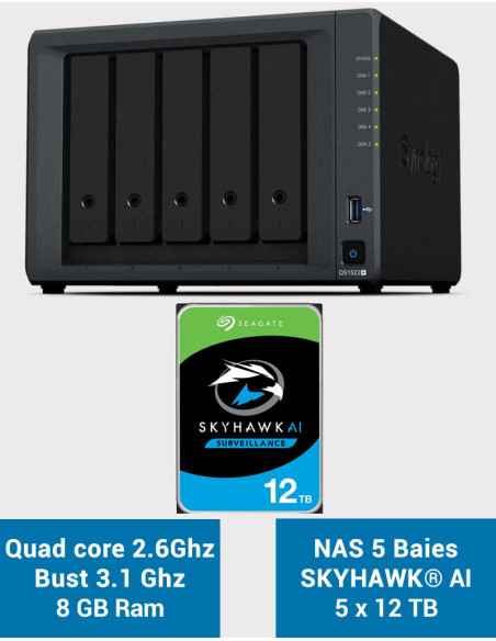 Synology DiskStation® DS1522+ NAS Server SKYHAWK 60TB (5x12TB)