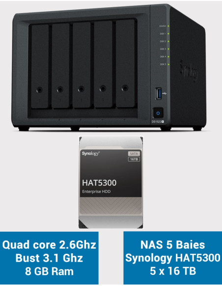 Synology DiskStation® DS1522+ Servidor NAS HAT5300 80TB (5x16TB)