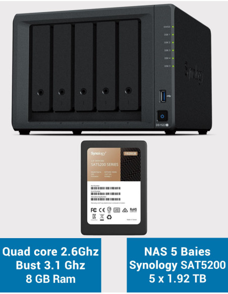 Synology DiskStation® DS1522+ NAS Server SAT5200 9.6TB (5x1920GB)