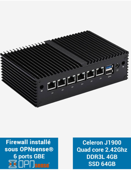 Firewall OPNsense® Q1x J1900 6 Gigabit ports 4GB SSD 60GB