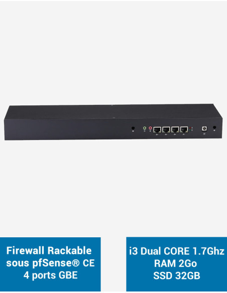 Firewall R3x I3 4005U Rack 1U under pfSense® CE 4 ports 2GB SSD 30GB