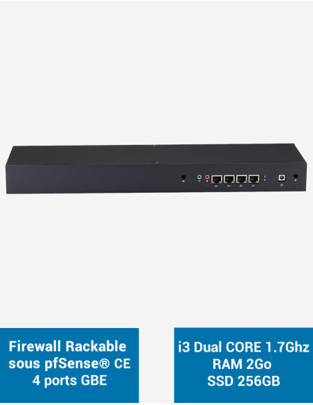Firewall R3x I3 4005U Rack 1U under pfSense® CE 4 ports 2GB SSD 250GB