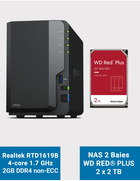 Synology DS223 NAS Server WD RED PLUS 4TB (2x2TB)