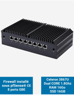 Firewall Q8x Celeron 3867U 8 ports GbE 16GB 16GB