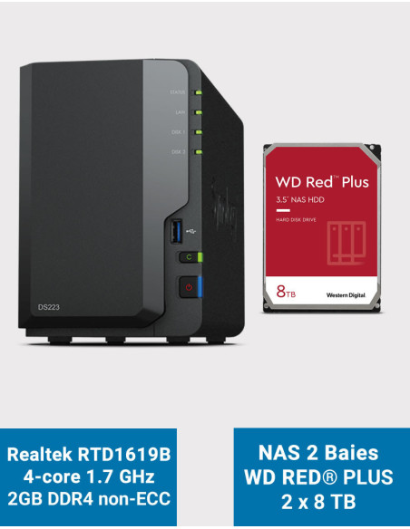 Synology DS223 NAS Server WD RED PLUS 16TB (2x8TB)