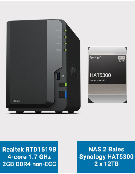 Synology DS223 NAS Server HAT5300 24TB (2x12TB)